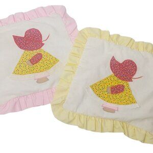 Homemade Pillow Cover Pair Bonnet Girl Mushroom Cottagecore Ruffled Square Decor